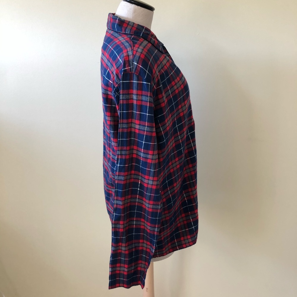 J Crew Sparkle Red Plaid Flannel Pajama Shirt top - Picture 3 of 7